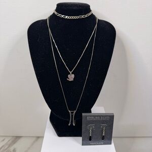 925 STERLING SILVER LOT 6 Piece Bundle Necklace Pendant Bracelet Earrings 14g